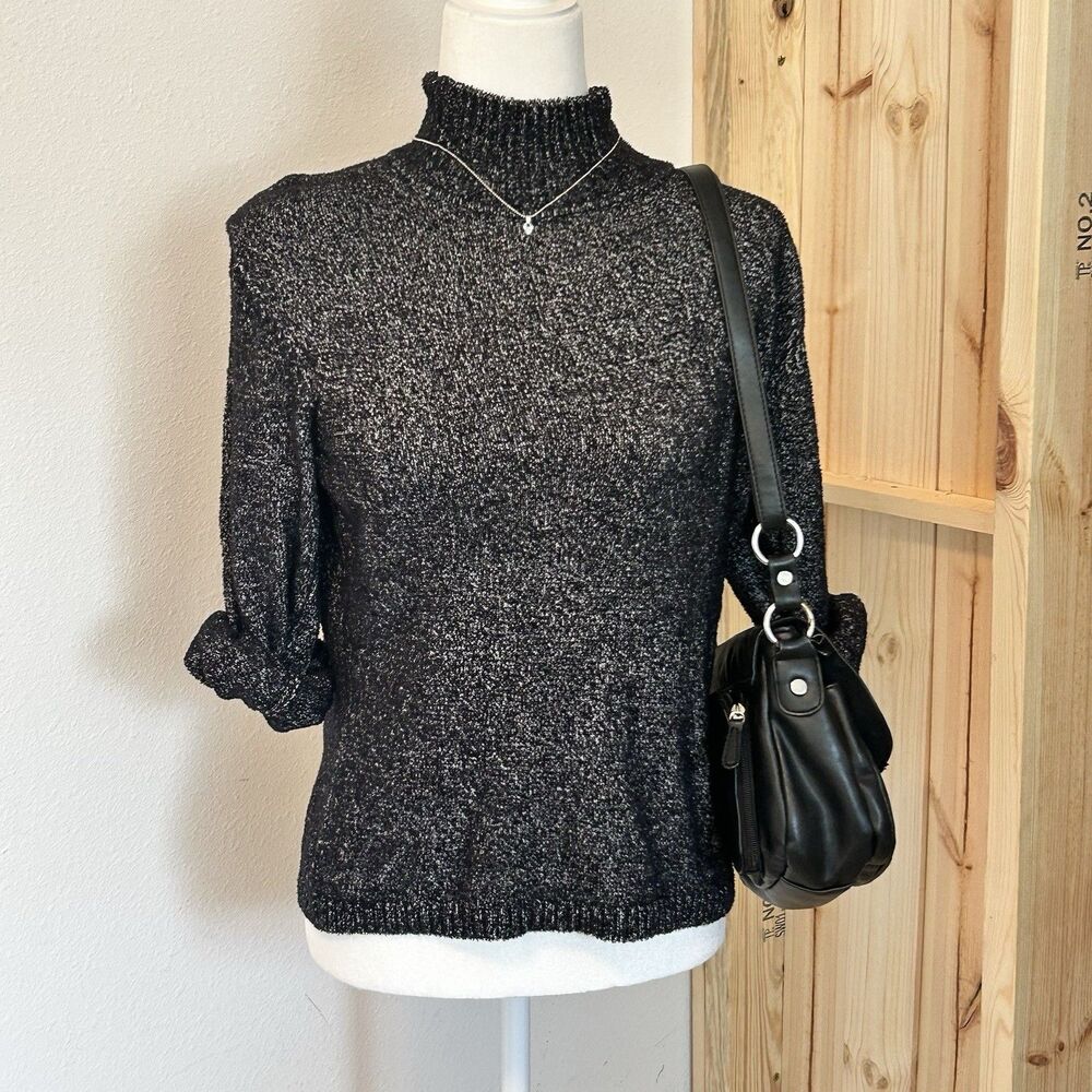 Black And Gray Talbots Knitted Turtleneck Sweater Size Medium